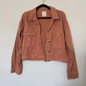 SO Cropped Utility Jacket Twill Buttons Dusty Rose Size M
